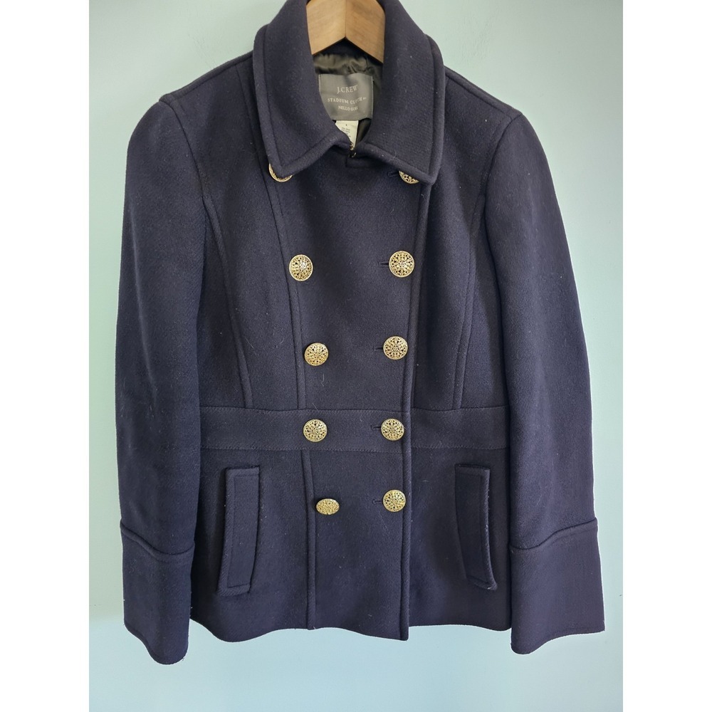 J. Crew Stadium Cloth Nello Gori Wool Blend Lined Pea Coat Women's Sz 4 Navy